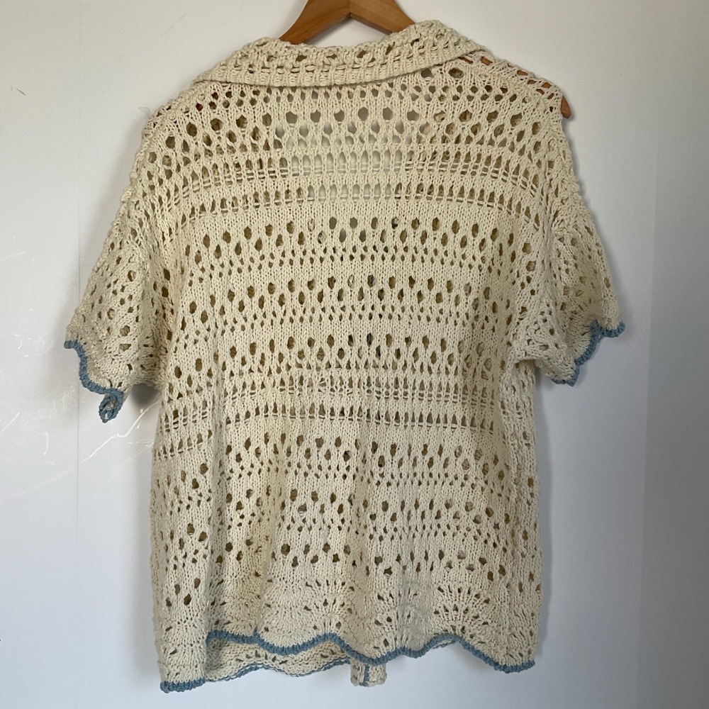 Free People Anthropologie Joelle Short Sleeve Crochet Cardigan White Oversize XS - Picture 2 of 7